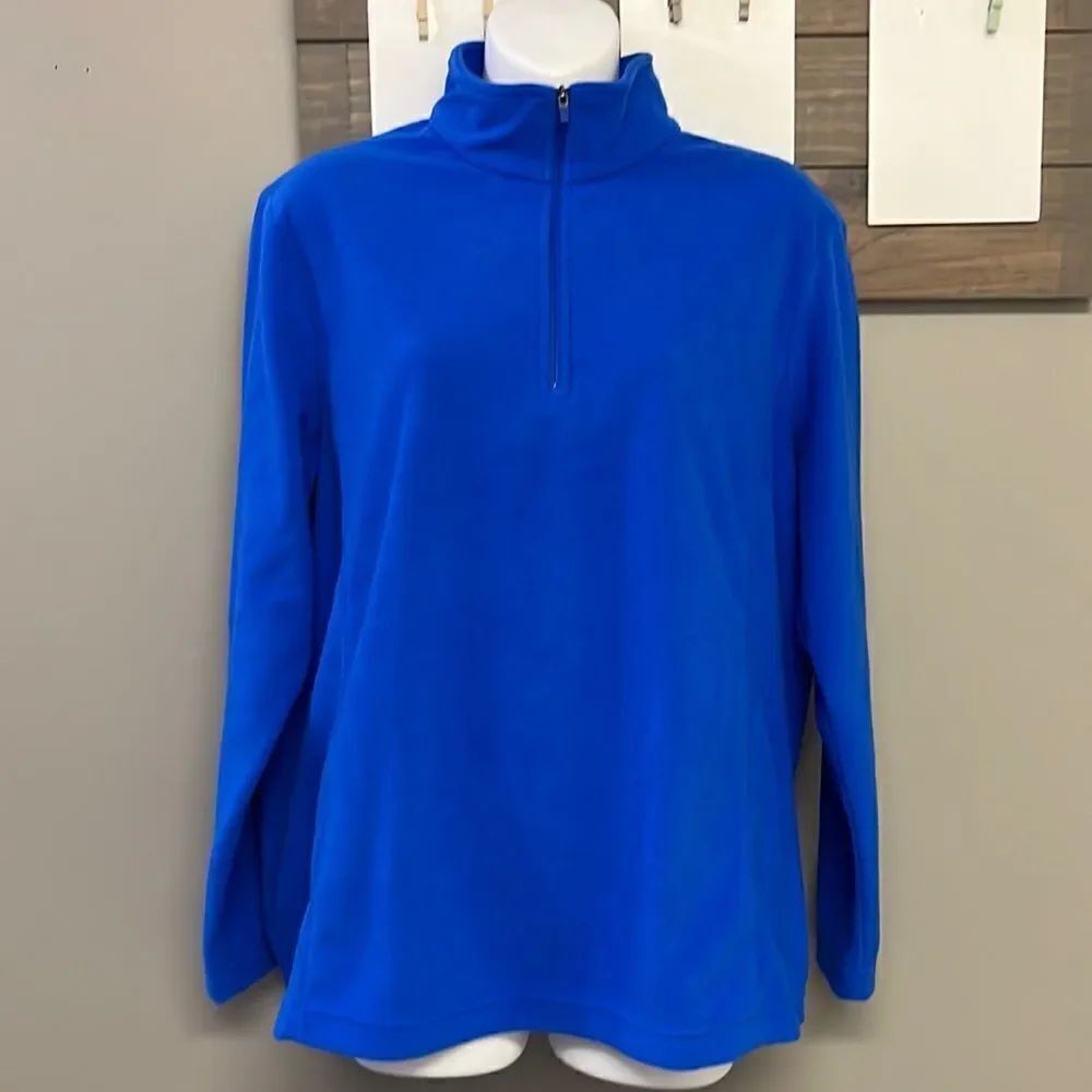 Land’s End Royal Blue 1/4 Zip Long Sleeve Mock Neck Fleece Pullover-Lrg/P 14-16